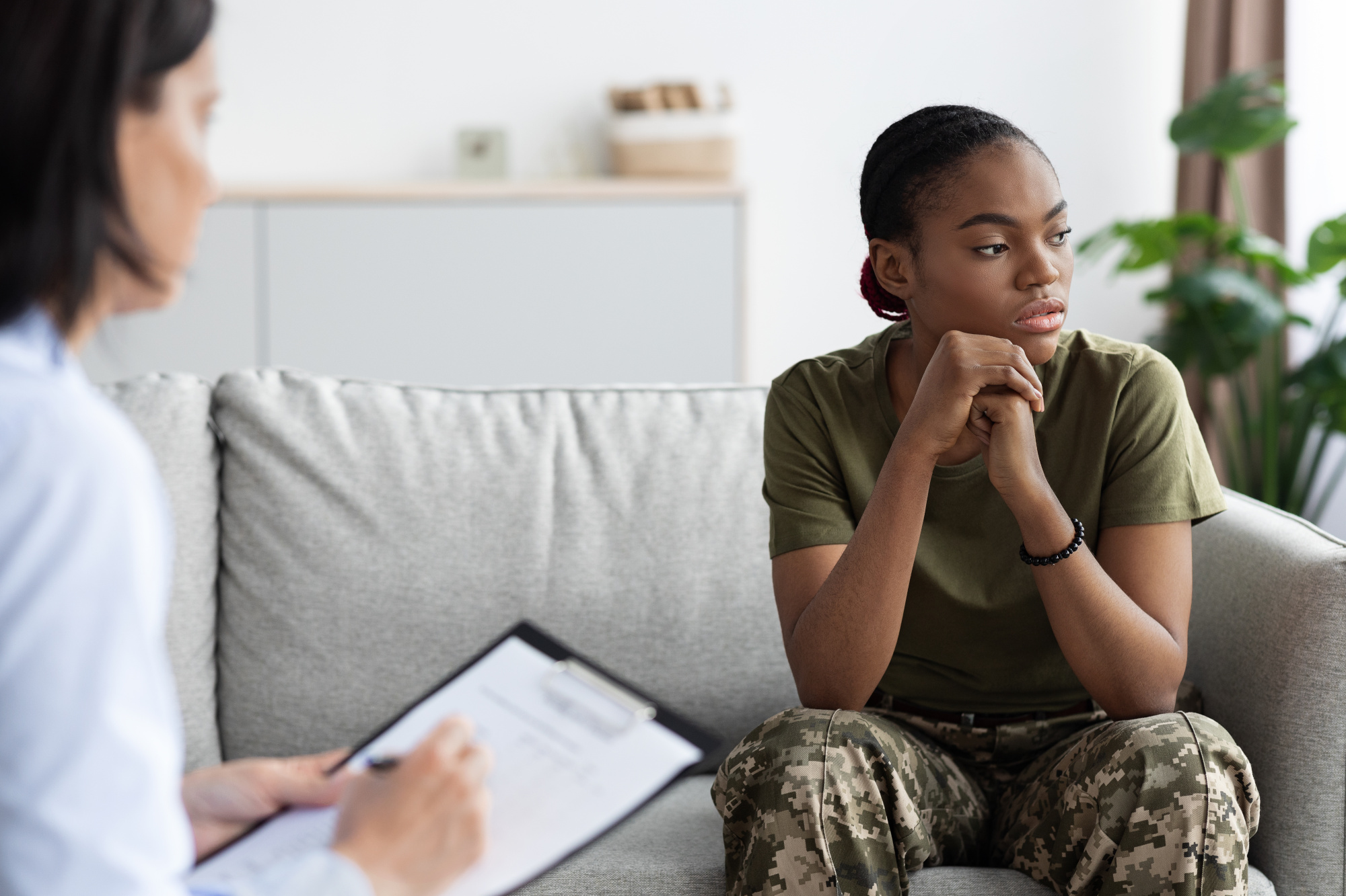 soldier woman suffering from ptsd